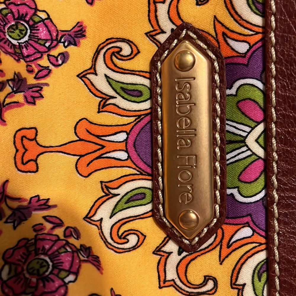 Isabella Fiore Cheerful Fabric and Leather Brass Studded Baguette Shoulder Bag - Picture 6 of 16